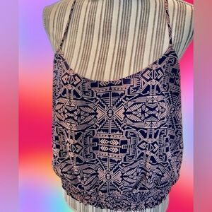 Love Fire spaghetti strap mauve & navy blue  XL crop top